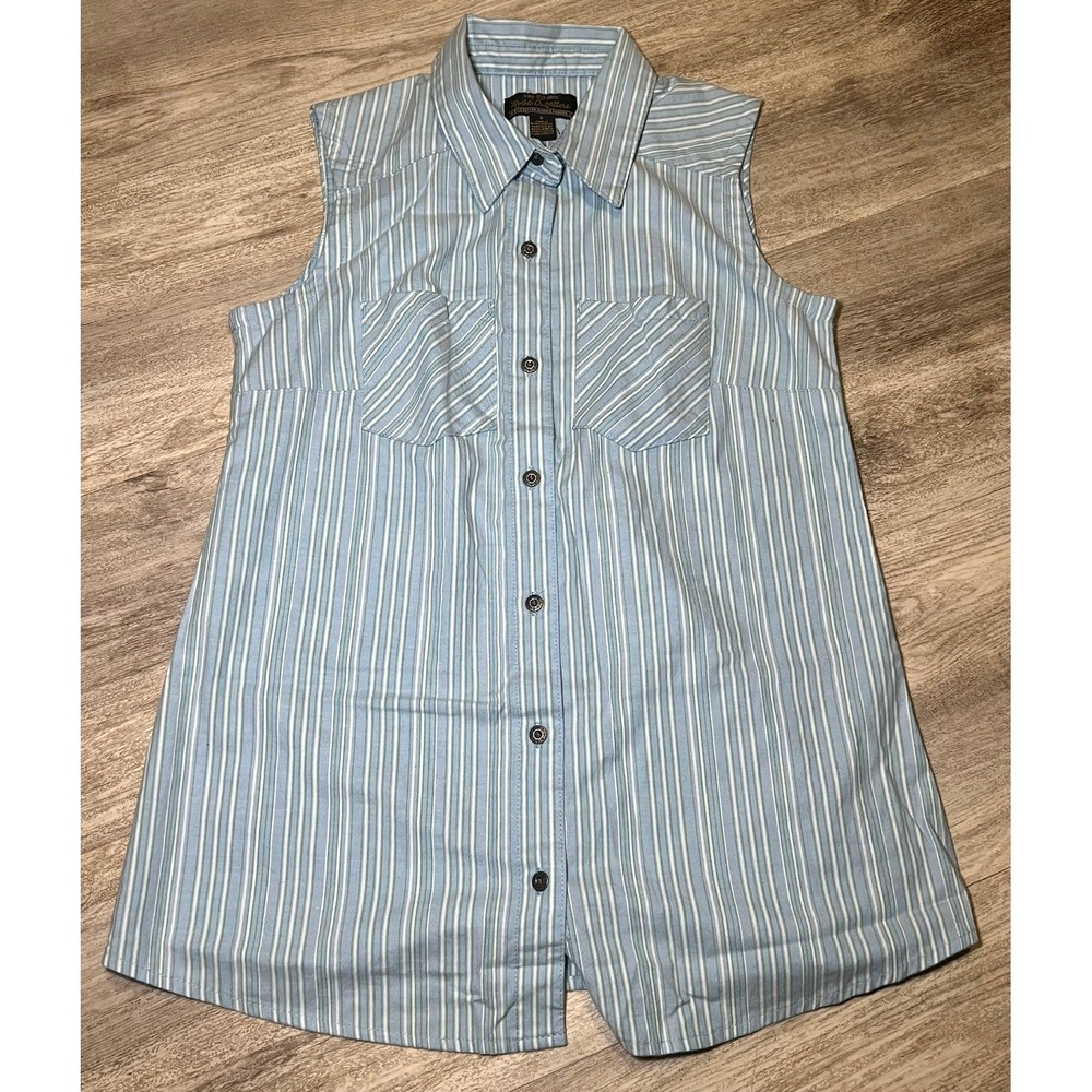 Noble Outfitters Sleeveless Button Up Shirt Women's small Blue White‎ Stripe